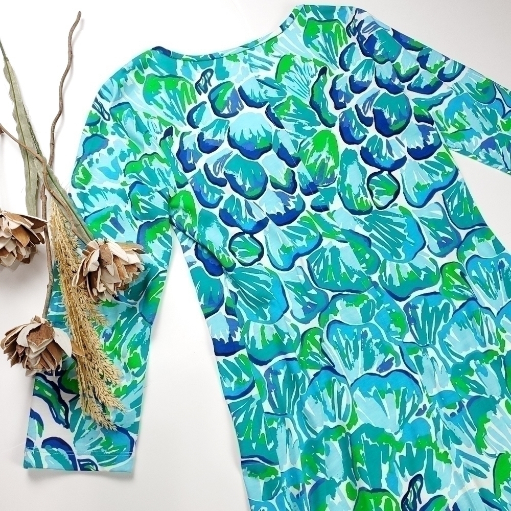 New Lilly Pulitzer 100% Pima Cotton Blue Green White Floral Dress Sz M - Picture 12 of 16